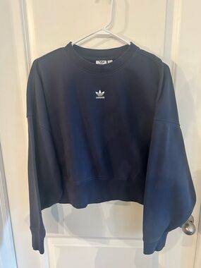 Adidas Navy Trefoil Cropped Crewneck Sweatshirt boxy XS oversized fit